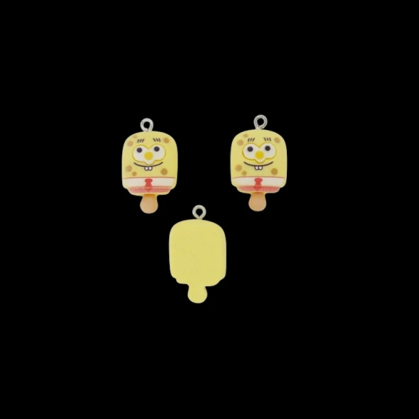 PLASTIC BEADS - RESIN 3D - PENDANT - SPONGE 01 - 16x27x10mm YELLOW (LIGHT)-WHITE-PEACH - 2pcs. Hole-1.8mm