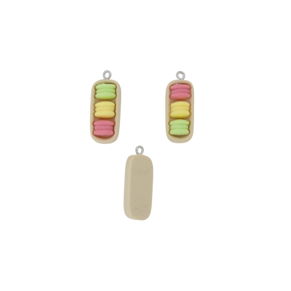 PLASTIC BEADS - RESIN 3D - PENDANT - FRENCH MACARONS 01 - 12x32x7mm PINK (DARK)-YELLOW (LIGHT)-GREEN (LIGHT) - 2pcs. Hole-2.5mm