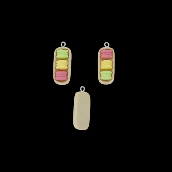 PLASTIC BEADS - RESIN 3D - PENDANT - FRENCH MACARONS 01 - 12x32x7mm PINK (DARK)-YELLOW (LIGHT)-GREEN (LIGHT) - 2pcs. Hole-2.5mm