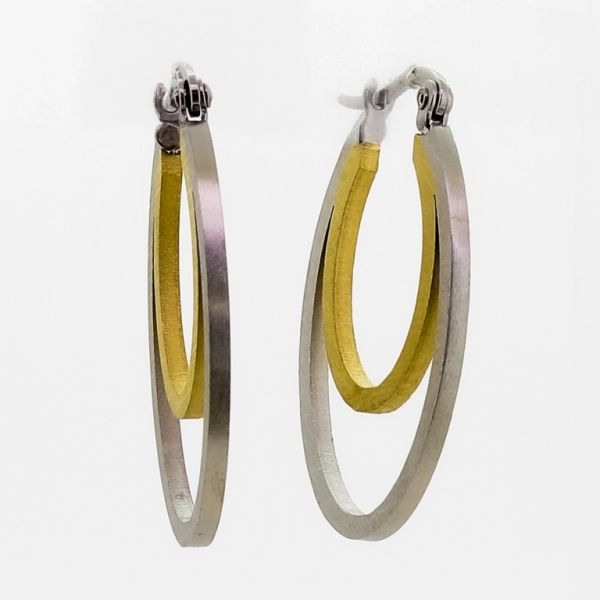 JEWELRY - EARRINGS - AMERICAN LEVERBACK - STAINLESS STEEL - OVAL Е710 - 1.9х3.0cm NICKEL AND GOLD- 1 pair
