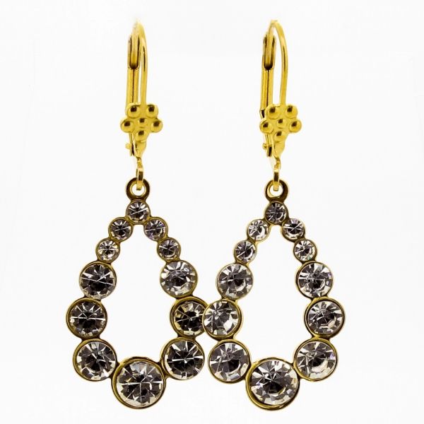 JEWELRY - EARRINGS - FRENCH LEVERBACK - STAINLESS STEEL AND CRYSTALS - DROP Е759 - 1.7х4.6cm GOLD AND WHITE - 1 pair