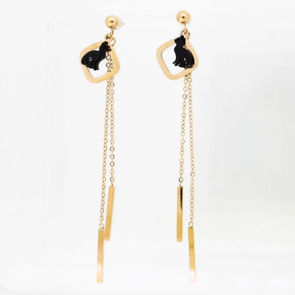 JEWELRY - EARRINGS - SCREW - STAINLESS STEEL - KOTKA Е738 - 1.1х7.5cm ROSE GOLD AND BLACK - 1 pair