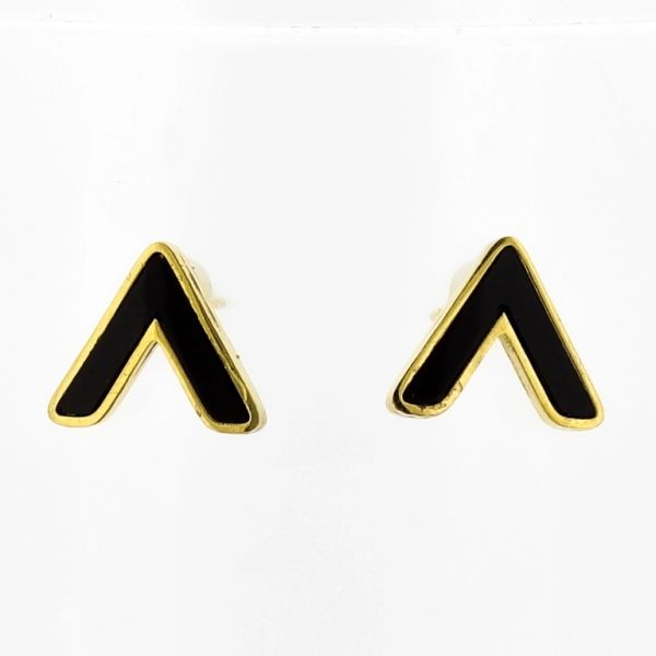 JEWELRY - EARRINGS - SCREW - STAINLESS STEEL - LETTER V Е716 - 1.3х1.0cm GOLD AND BLACK - 1 pair