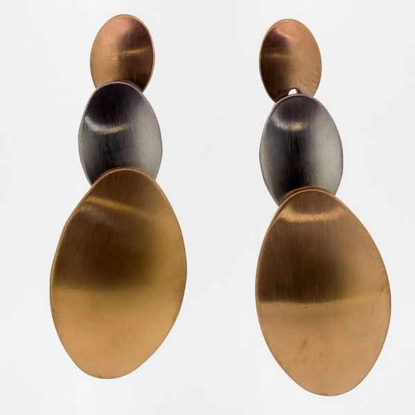 JEWELRY - EARRINGS - SCREW - STAINLESS STEEL - ELLIPSE Е712 - 1.5х4.0cm NICKEL AND ROSE GOLD - PACKAGE 6 pairs