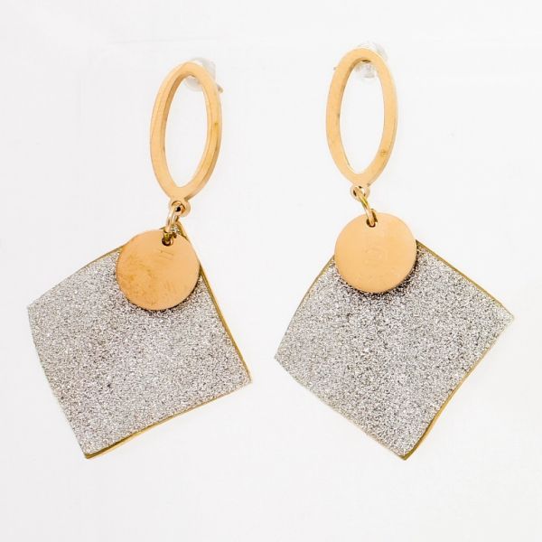 JEWELRY - EARRINGS - SCREW - STAINLESS STEEL - ELLIPSE AND RHOMBUS Е781 - 2.6х4.6cm ROSE GOLD AND GRAY - PACKAGE 6 pairs