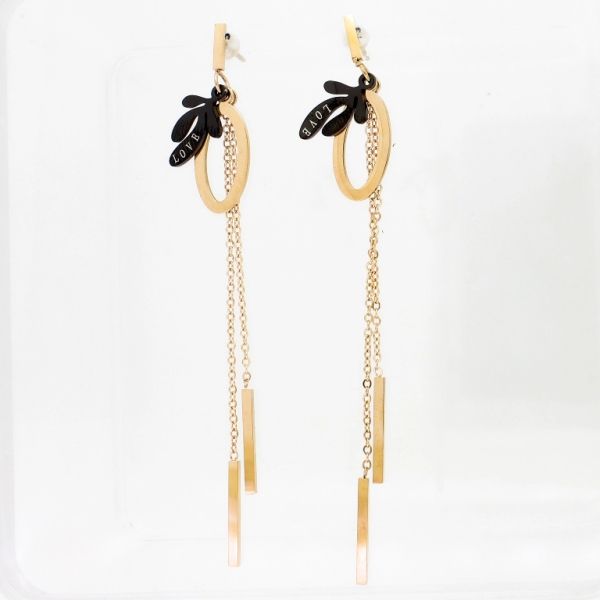 JEWELRY - EARRINGS - SCREW - STAINLESS STEEL - ELLIPSE AND MAN LOVE Е737 - 0.9х7.9cm ROSE GOLD AND BLACK - 1 pair