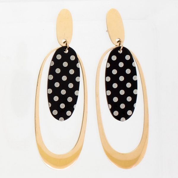 JEWELRY - EARRINGS - SCREW - STAINLESS STEEL - ELLIPSE AND DOTS Е802 - 1.9х5.8cm ROSE GOLD-BLACK-GRAY - 1 pair