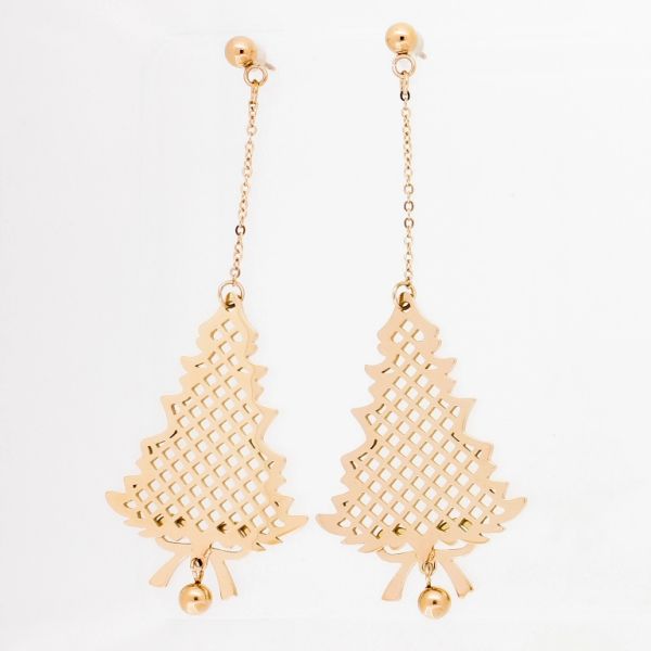 JEWELRY - EARRINGS - SCREW - STAINLESS STEEL - TREE WITH RIBBON Е731 - 2.6х7.2cm ROSE GOLD - PACKAGE 6 pairs
