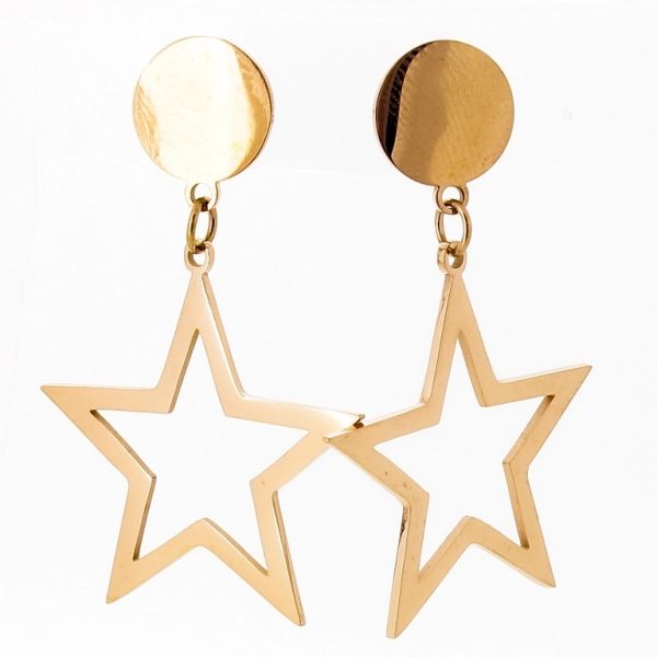 JEWELRY - EARRINGS - SCREW - STAINLESS STEEL - STAR Е657 - 1.8х4.8cm ROSE GOLD - 1 pair