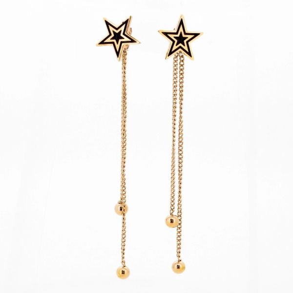 JEWELRY - EARRINGS - SCREW - STAINLESS STEEL - STAR Е673 - 1.2х7.2cm ROSE GOLD AND BLACK - 1 pair
