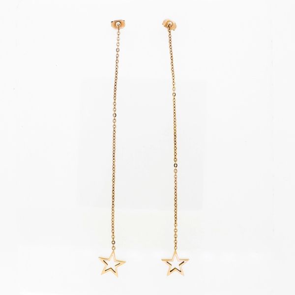 JEWELRY - EARRINGS - SCREW - STAINLESS STEEL - STAR Е728 - 1.0х9.7cm ROSE GOLD - PACKAGE 6 pairs