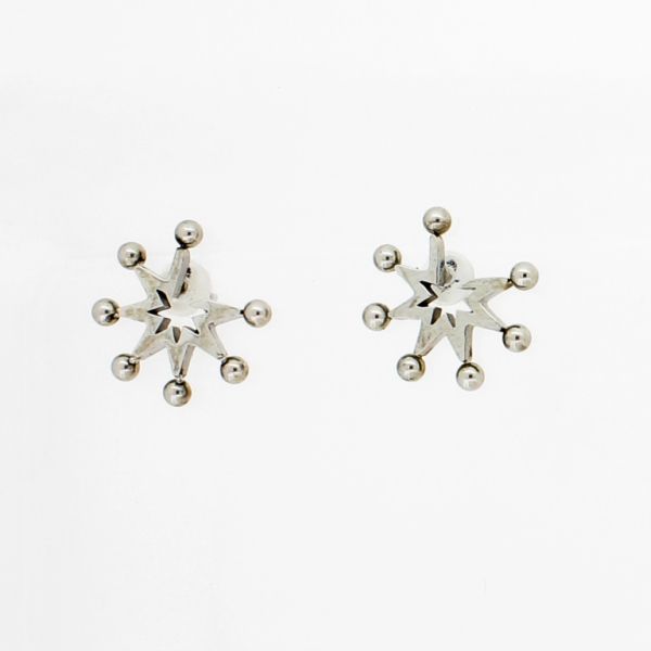 JEWELRY - EARRINGS - SCREW - STAINLESS STEEL - STAR WITH BALLS Е769 - 1.1х1.3cm NICKEL - PACKAGE 6 pairs