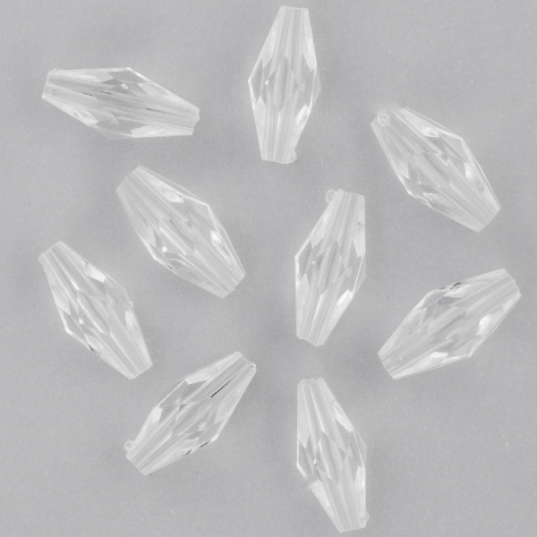 TRANSPARENT PLASTIC BEADS - ELLIPSE FACETED - 14.5x6mm WHITE V01 - PACKAGE 500g Hole-1.8mm (1600pcs.)