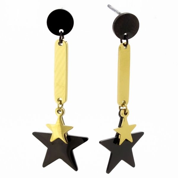 JEWELRY - EARRINGS - SCREW - STAINLESS STEEL - STARS Е667 - 1.5х4.1cm GOLD AND BLACK - 1 pair