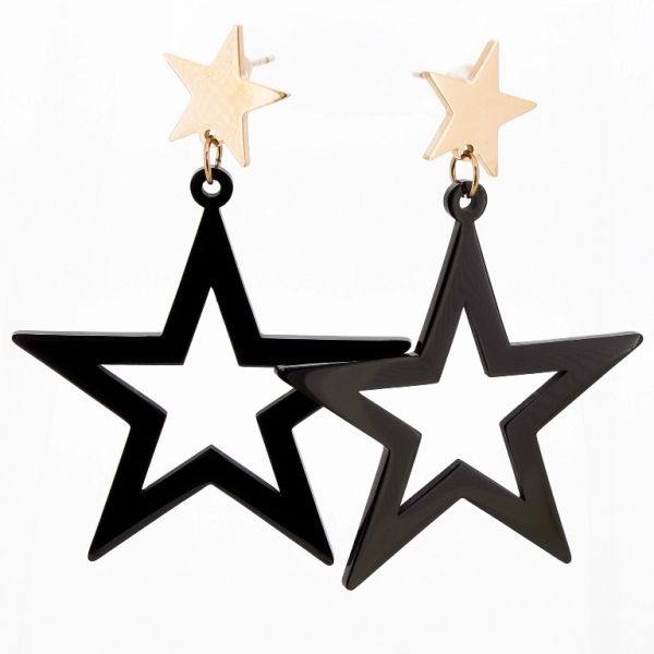 JEWELRY - EARRINGS - SCREW - STAINLESS STEEL - STARS Е670 - 4.0х5.4cm ROSE GOLD AND BLACK - 1 pair