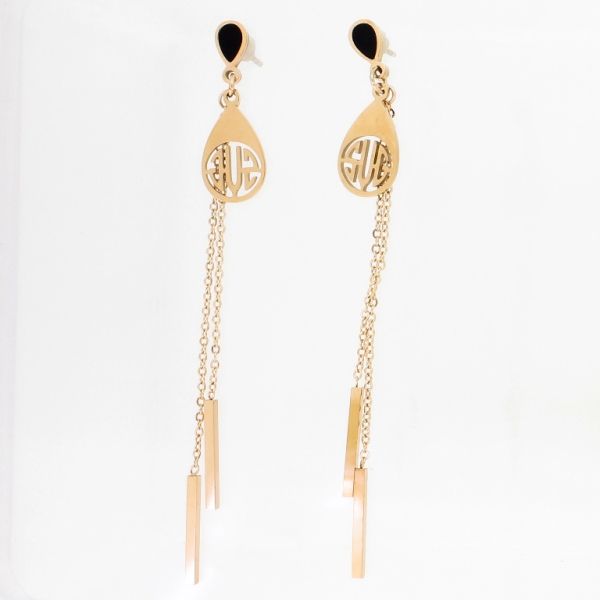 JEWELRY - EARRINGS - SCREW - STAINLESS STEEL - DROP AND WANDS Е814 - 0.9х7.7cm ROSE GOLD AND BLACK - 1 pair