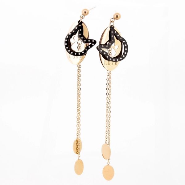 JEWELRY - EARRINGS - SCREW - STAINLESS STEEL - CAT Е674 - 1.6х8.8cm ROSE GOLD AND BLACK - PACKAGE 6 pairs