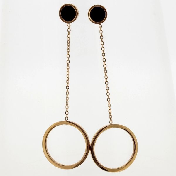 JEWELRY - EARRINGS - SCREW - STAINLESS STEEL - CIRCLE Е665 - 1.7х5.0cm ROSE GOLD AND BLACK - PACKAGE 6 pairs