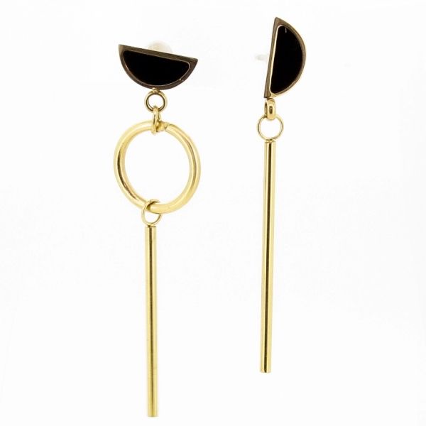 JEWELRY - EARRINGS - SCREW - STAINLESS STEEL - CIRCLE Е668 - 1.8х4.8cm GOLD AND BLACK - PACKAGE 6 pairs
