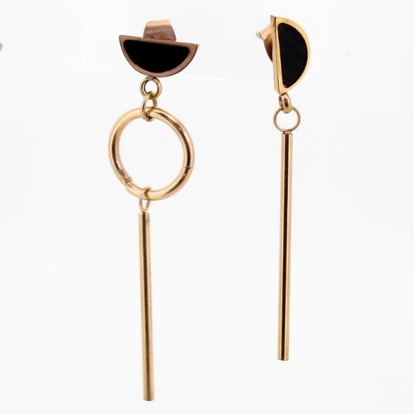 JEWELRY - EARRINGS - SCREW - STAINLESS STEEL - CIRCLE Е668 - 1.8х4.8cm ROSE GOLD AND BLACK - PACKAGE 6 pairs