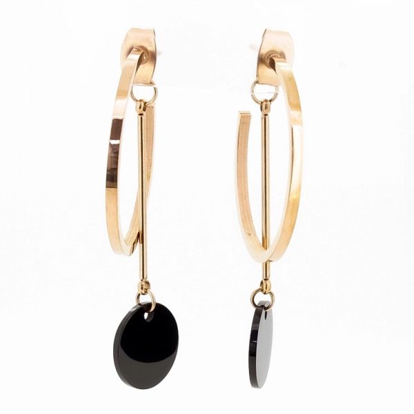 JEWELRY - EARRINGS - SCREW - STAINLESS STEEL - CIRCLE Е677 - 2.4х3.8cm ROSE GOLD AND BLACK - 1 pair