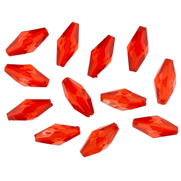 TRANSPARENT PLASTIC BEADS - ELLIPSE FACETED - 14.5x6mm RED V12 - PACKAGE 500g Hole-1.8mm (1600pcs.)