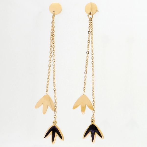 JEWELRY - EARRINGS - SCREW - STAINLESS STEEL - CIRCLE AND LEAF Е806 - 1.0х7.1cm ROSE GOLD AND BLACK - PACKAGE 6 pairs