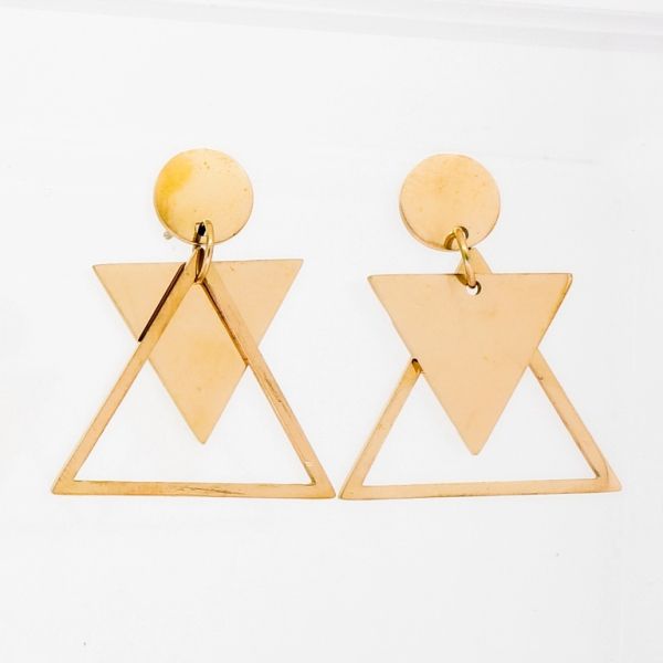 JEWELRY - EARRINGS - SCREW - STAINLESS STEEL - CIRCLE AND TRIANGLES Е796 - 2.2х2.6cm ROSE GOLD - 1 pair
