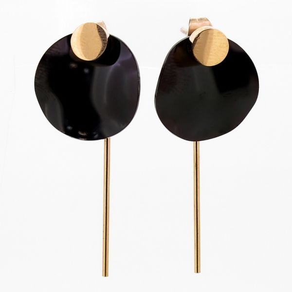 JEWELRY - EARRINGS - SCREW - STAINLESS STEEL - CIRCLE WITH WAND Е808 - 1.6х3.2cm ROSE GOLD AND BLACK - PACKAGE 6 pairs