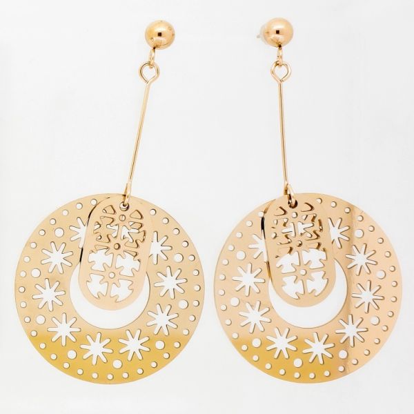 JEWELRY - EARRINGS - SCREW - STAINLESS STEEL - CIRCLE WITH FLOWERS Е800 - 3.2х6.0cm ROSE GOLD - PACKAGE 6 pairs