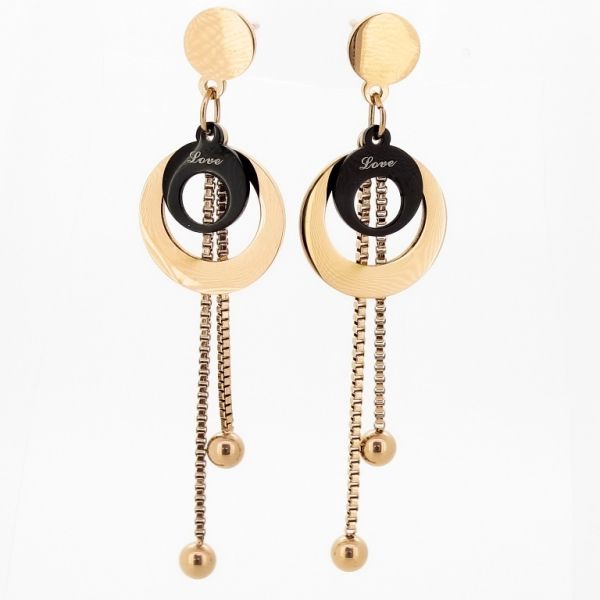 JEWELRY - EARRINGS - SCREW - STAINLESS STEEL - CIRCLES Е679 - 1.5х5.6cm ROSE GOLD AND BLACK - 1 pair