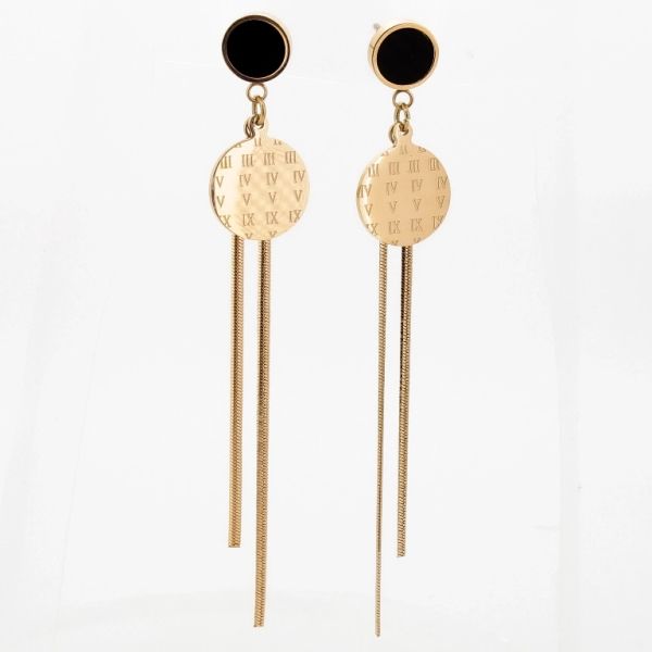 JEWELRY - EARRINGS - SCREW - STAINLESS STEEL - CIRCLES Е680 - 1.2х7.0cm ROSE GOLD AND BLACK - 1 pair