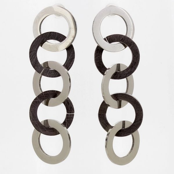 JEWELRY - EARRINGS - SCREW - STAINLESS STEEL - CIRCLES Е708 - 1.4х4.6cm NICKEL - PACKAGE 6 pairs
