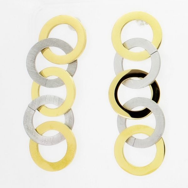 JEWELRY - EARRINGS - SCREW - STAINLESS STEEL - CIRCLES Е708 - 1.4х4.6cm NICKEL AND GOLD - 1 pair