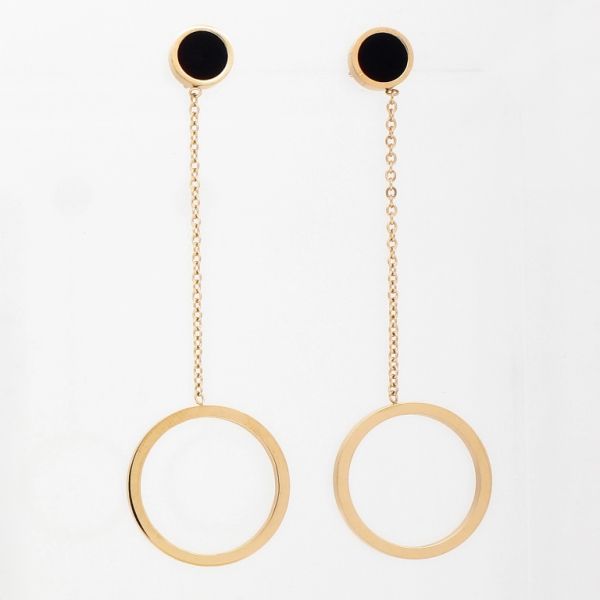 JEWELRY - EARRINGS - SCREW - STAINLESS STEEL - CIRCLES Е744 - 1.8х6.0cm ROSE GOLD AND BLACK - PACKAGE 6 pairs