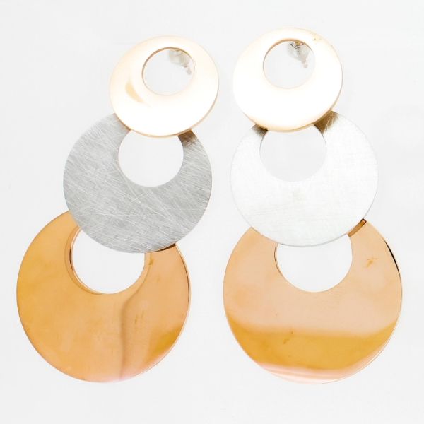 JEWELRY - EARRINGS - SCREW - STAINLESS STEEL - CIRCLES Е772 - 2.8х5.6cm ROSE GOLD AND NICKEL - PACKAGE 6 pairs
