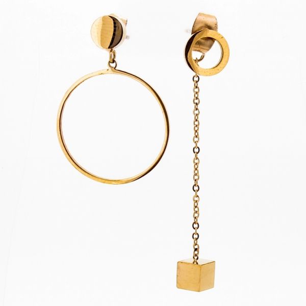 JEWELRY - EARRINGS - SCREW - STAINLESS STEEL - CIRCLES AND CUBE Е801 - 0.7х4.5cm ROSE GOLD - PACKAGE 6 pairs