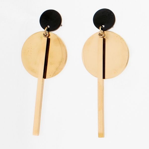 JEWELRY - EARRINGS - SCREW - STAINLESS STEEL - CIRCLES WITH WAND Е816 - 1.7х4.4cm ROSE GOLD AND BLACK - 1 pair
