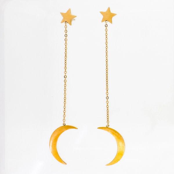 JEWELRY - EARRINGS - SCREW - STAINLESS STEEL - MOON AND STAR Е770 - 1.1х7.2cm ROSE GOLD - 1 pair