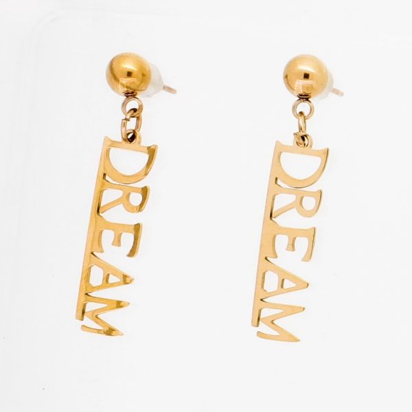 JEWELRY - EARRINGS - SCREW - STAINLESS STEEL - INSCRIPTIONS DREAM Е771 - 0.6х3.3cm ROSE GOLD - PACKAGE 6 pairs