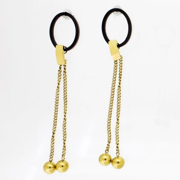 JEWELRY - EARRINGS - SCREW - STAINLESS STEEL - OVAL WITH BALLS Е817 - 1.1х6.0cm GOLD AND BLACK - 1 pair