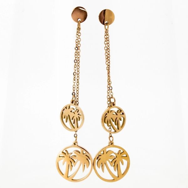 JEWELRY - EARRINGS - SCREW - STAINLESS STEEL - PALM TREE Е653 - 1.7х6.3cm GOLD - 1 pair