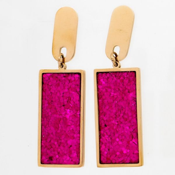 JEWELRY - EARRINGS - SCREW - STAINLESS STEEL - RECTANGULAR Е782 - 1.5х5.3cm ROSE GOLD AND CYCLAMEN - 1 pair