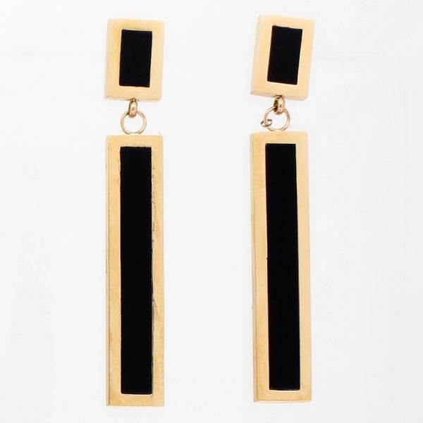 JEWELRY - EARRINGS - SCREW - STAINLESS STEEL - RECTANGULARS Е740 - 7.1х5.2cm ROSE GOLD AND BLACK - 1 pair