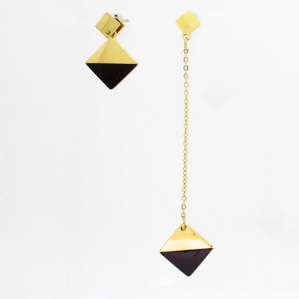 JEWELRY - EARRINGS - SCREW - STAINLESS STEEL - RHOMBS Е774 - 1.3х6.4cm NICKEL AND ROSE GOLD - 1 pair