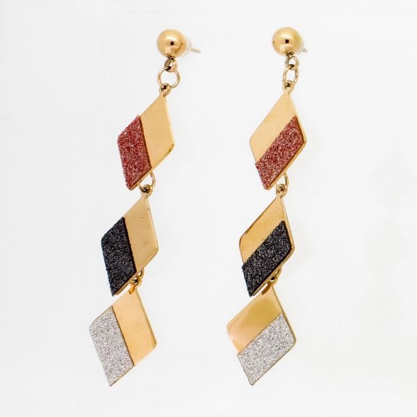 JEWELRY - EARRINGS - SCREW - STAINLESS STEEL - RHOMBS Е783 - 1.2х6.0cm ROSE GOLD-РОЗОВО-GRAY-GRAY (DARK) - 1 pair