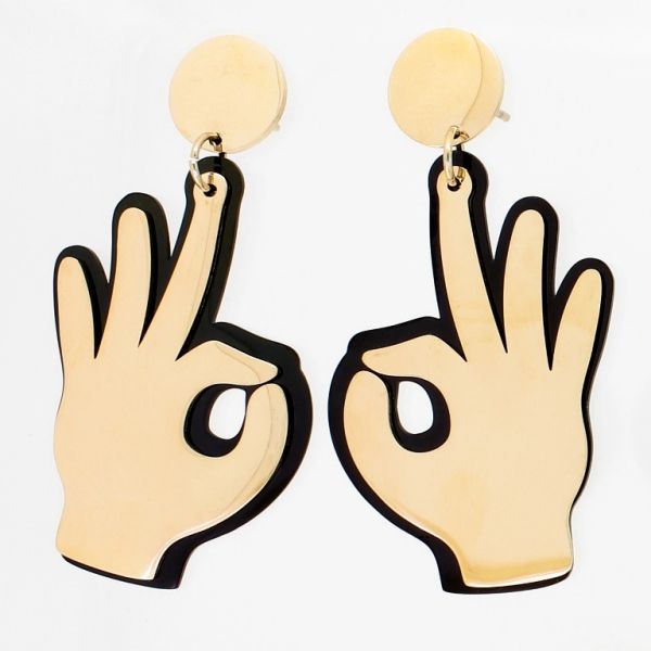 JEWELRY - EARRINGS - SCREW - STAINLESS STEEL - HAND Е812 - 2.5х4.6cm ROSE GOLD AND BLACK - 1 pair