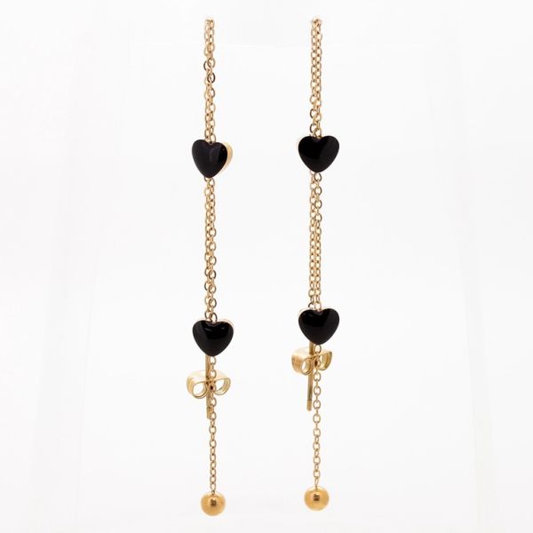 JEWELRY - EARRINGS - SCREW - STAINLESS STEEL - HEARTS Е739 - 0.6х12cm ROSE GOLD AND BLACK - 1 pair