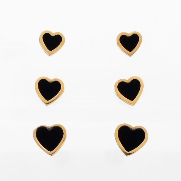 JEWELRY - EARRINGS - SCREW - STAINLESS STEEL - HEART Е725 - 0.8х0.8cm ROSE GOLD AND BLACK - PACKAGE 6х3 pairs