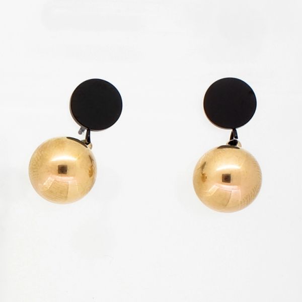 JEWELRY - EARRINGS - SCREW - STAINLESS STEEL - BALL AND CIRCLE Е776 - 1.0х2.1cm ROSE GOLD AND BLACK - PACKAGE 6 pairs